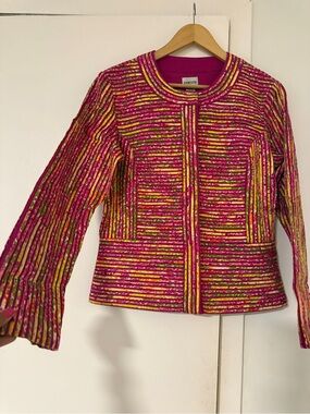 Chico's Hot Pink Striped Quilted Blazer